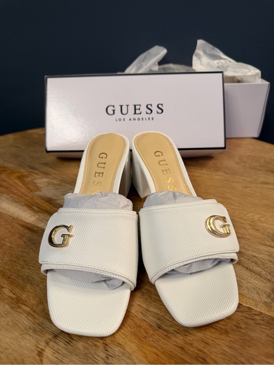 Guess Shoes - GUESS White Slide Mules with Gold G Logo